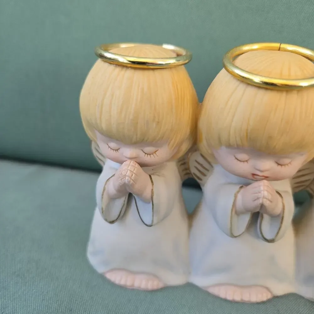 Christmas Decor - 3 Praying Angels Figurine Porcelain Hand Painted 4